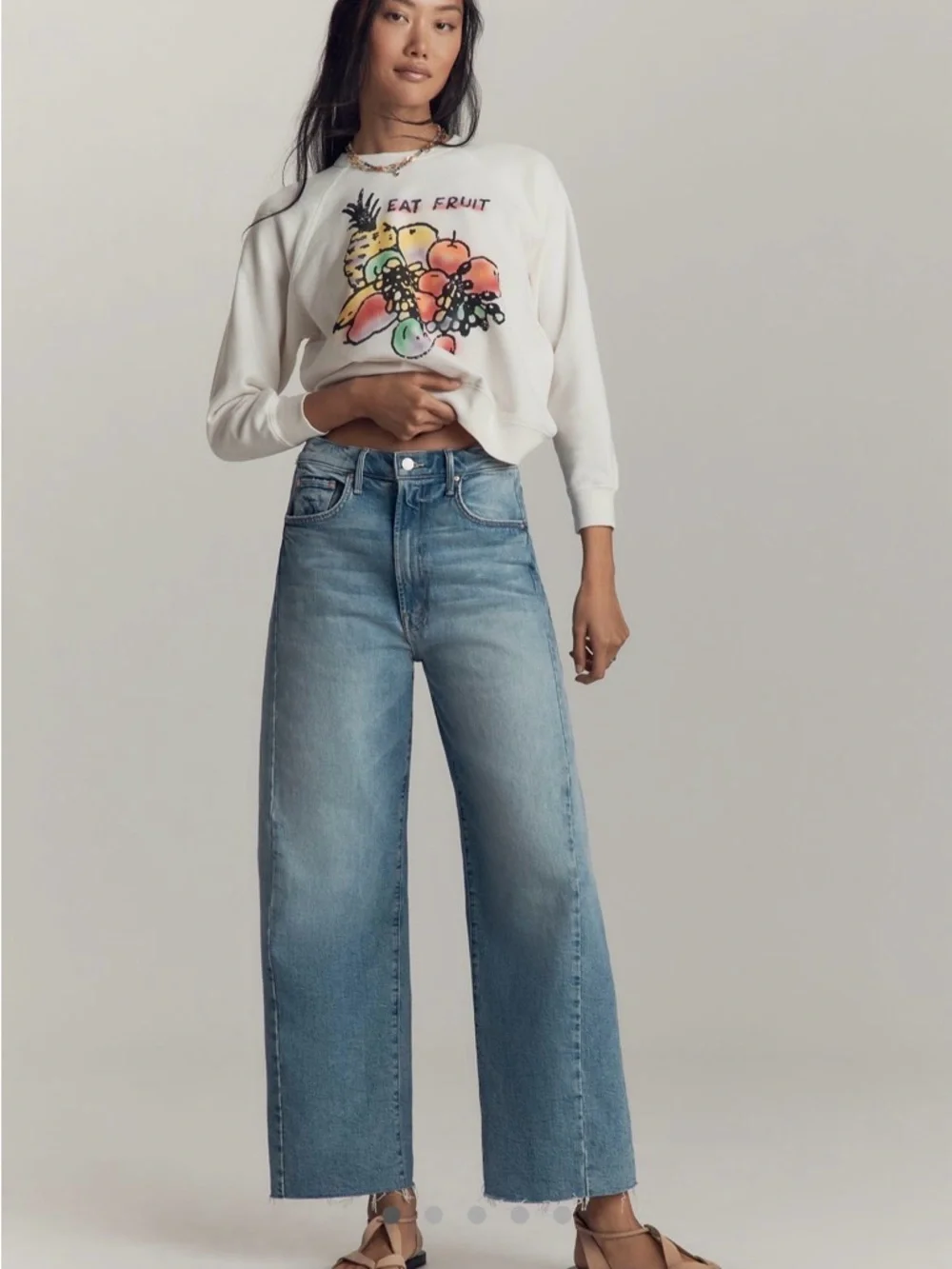 MOTHER Light Blue High-Rise Cropped Wide-Leg Jeans - Picture 1 of 6